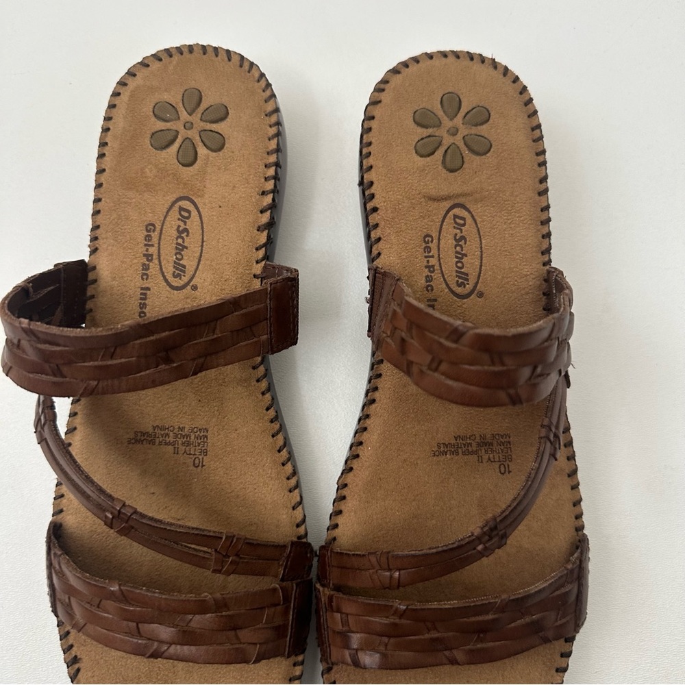 Dr.Scholls Brown Leather Betty ll Sandals Gel Pack Cushioning Womens Size 10 - Picture 3 of 7